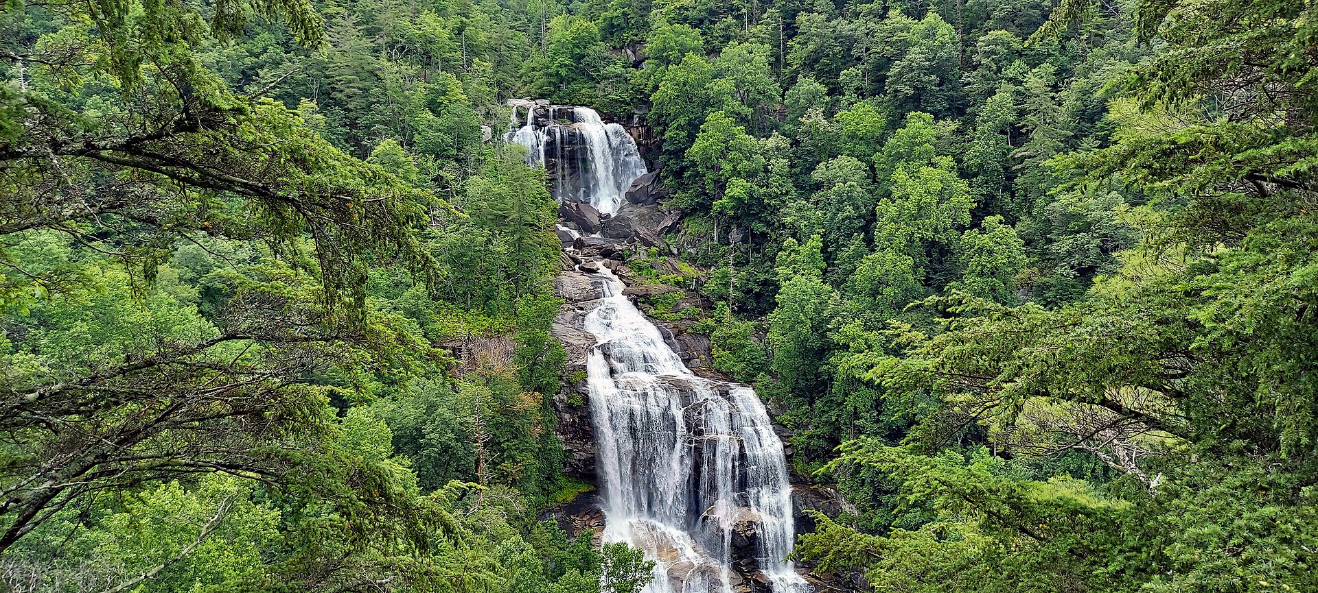 Upper Whitewater Falls cascading through a lush North Carolina forest